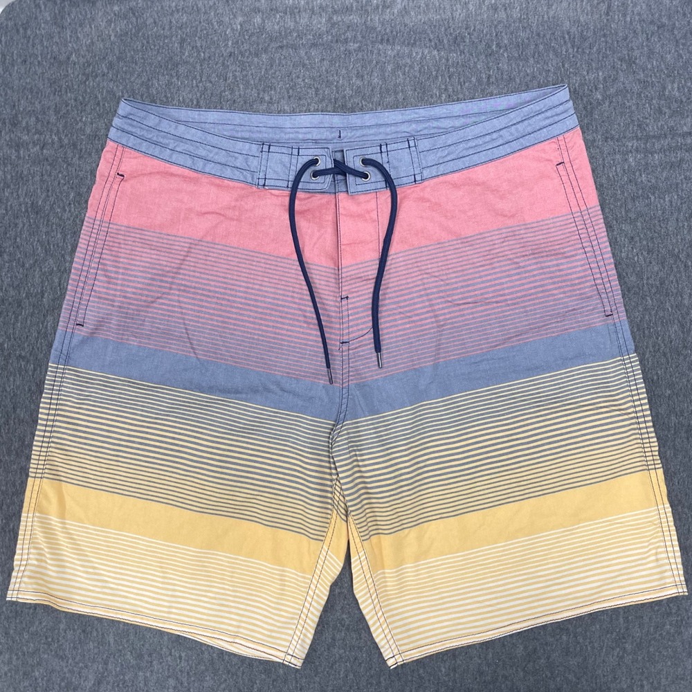 Roundtree and Yorke Board Shorts Striped Swim Trunks Drawstring Closure Size 36